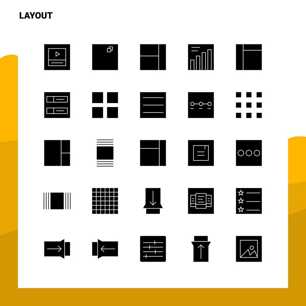 25 conjunto de ícones de layout modelo de ilustração vetorial de ícone de glifo sólido para web e ideias móveis para empresa de negócios vetor