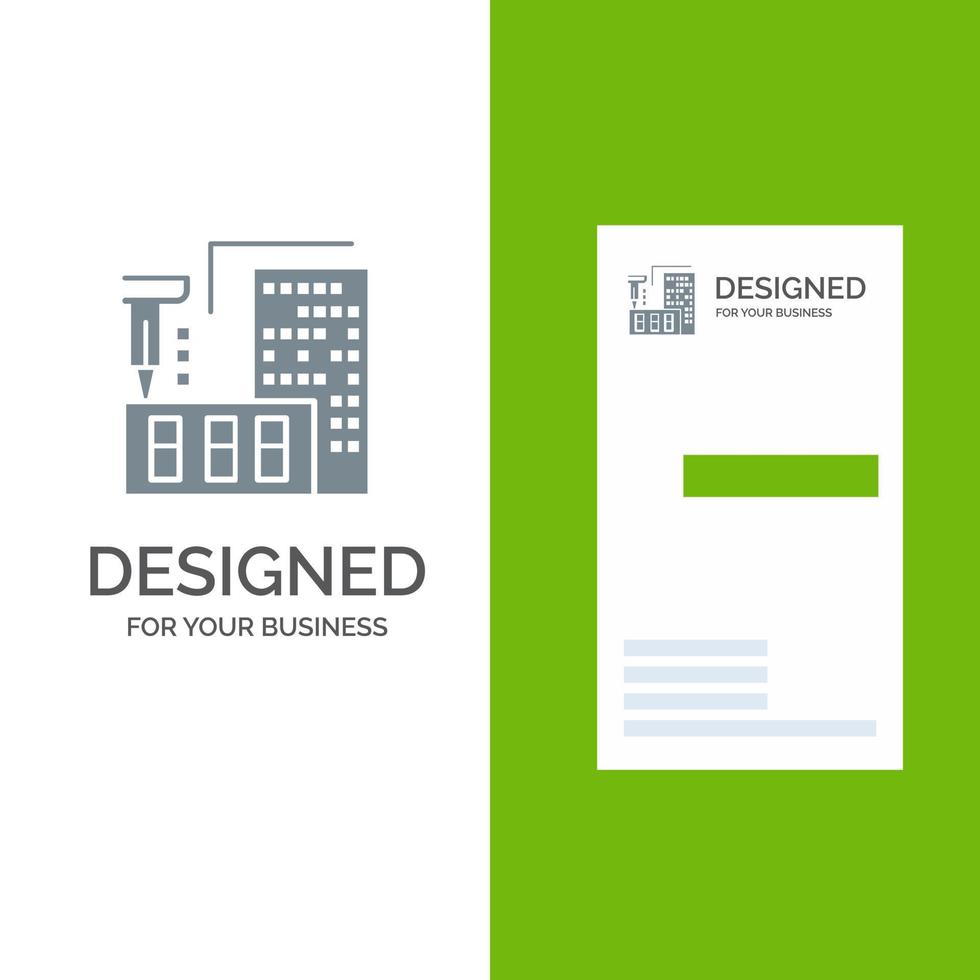 design de logotipo cinza para casa de fabricação de arquitetura 3d e modelo de cartão de visita vetor