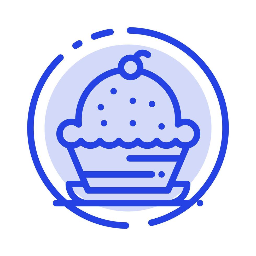 bolo sobremesa muffin doce ícone de linha pontilhada azul de ação de graças vetor