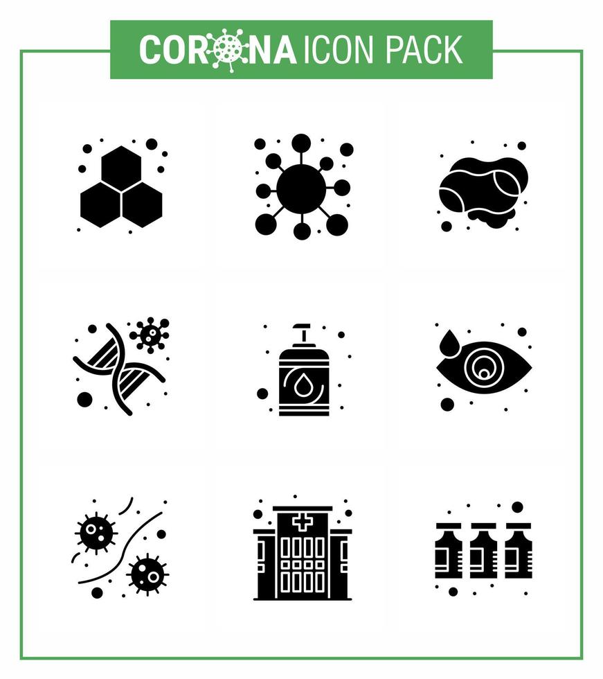 conjunto de ícones de prevenção de coronavírus 2019ncov covid19 vírus genômica vírus genética sabonete para as mãos viral coronavírus 2019nov doença vetor elementos de design