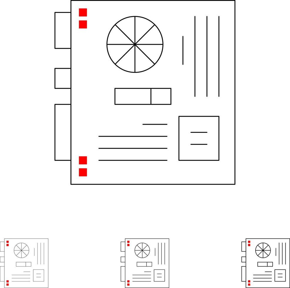 placa-mãe principal do computador placa-mãe placa-mãe em negrito e fino conjunto de ícones de linha preta vetor