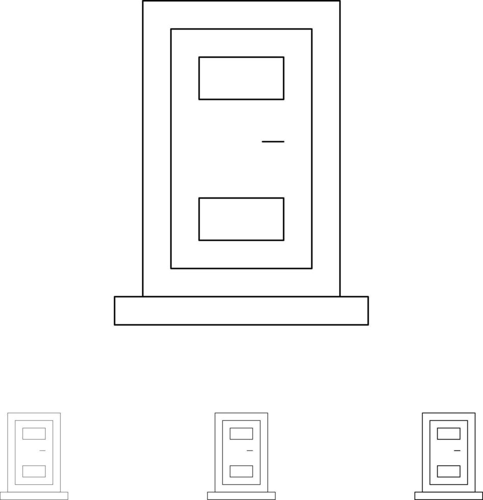 casa de porta de construção conjunto de ícones de linha preta fina e ousada vetor