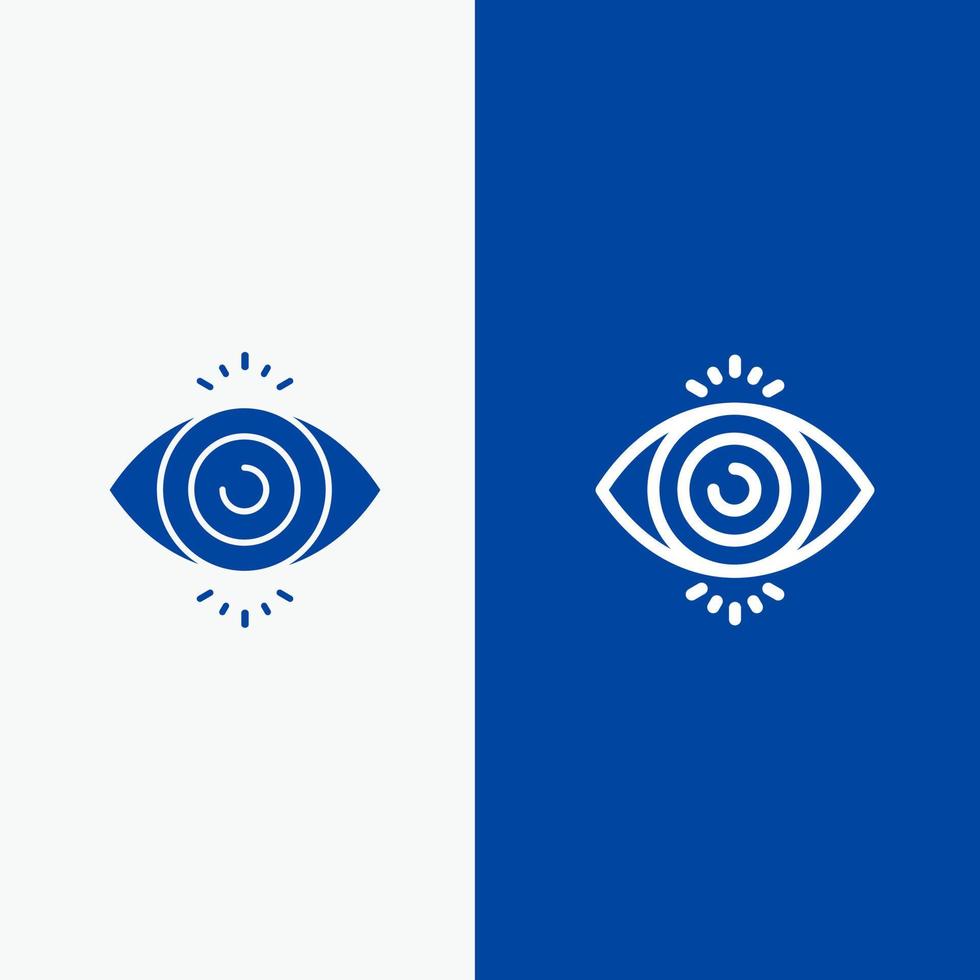 linha de pesquisa de teste de olho e ícone sólido de glifo banner azul linha e ícone sólido de glifo banner azul vetor