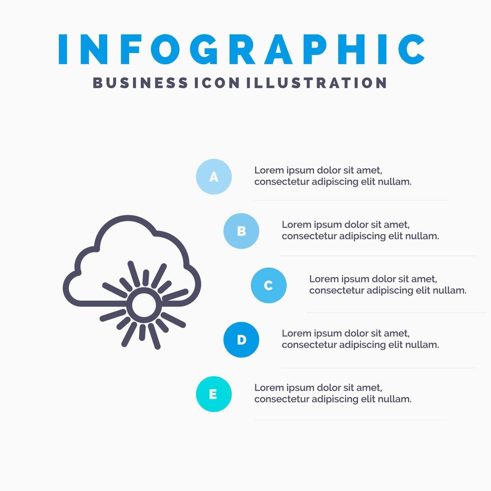 ícone de linha de sol de primavera natureza nuvem com fundo de infográficos de apresentação de 5 etapas vetor