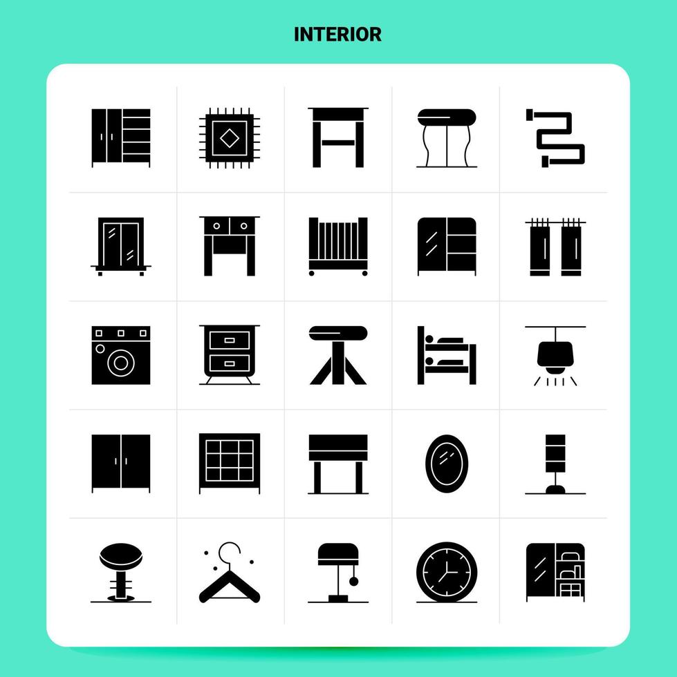 conjunto de ícones interiores sólidos 25 design de estilo glifo vetorial conjunto de ícones pretos web e design de ideias de negócios móveis ilustração vetorial vetor