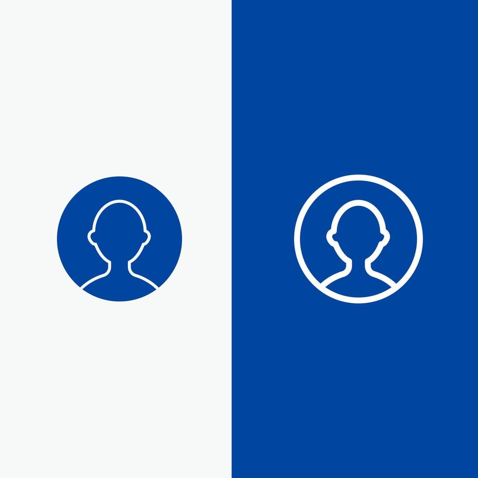 linha de perfil de usuário de avatar e ícone sólido de glifo linha de banner azul e banner azul de ícone sólido de glifo vetor