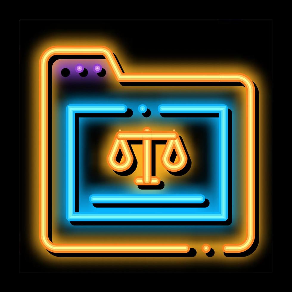 pasta judicial lei e julgamento ilustração do ícone de brilho neon vetor