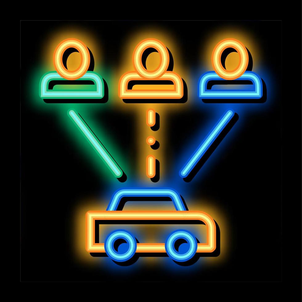 táxi para grupo de pessoas ilustração de ícone de brilho de néon de carro on-line vetor