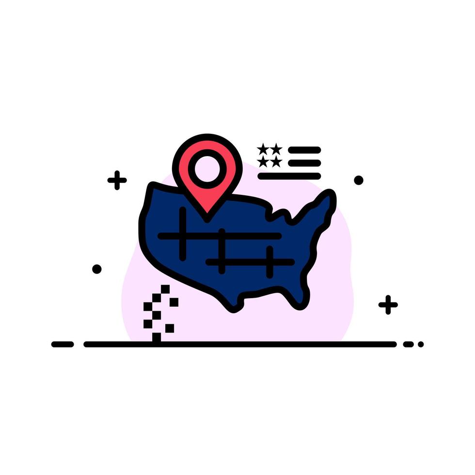 modelo de banner de vetor de ícone cheio de linha plana de negócios americanos de mapa de localização