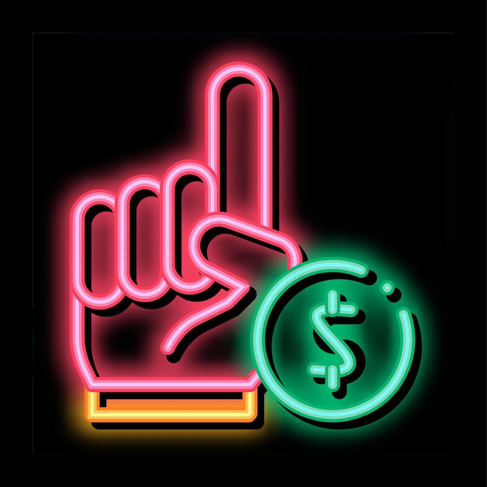 sinal de mão dinheiro apostas e jogos de azar ilustração do ícone de brilho neon vetor