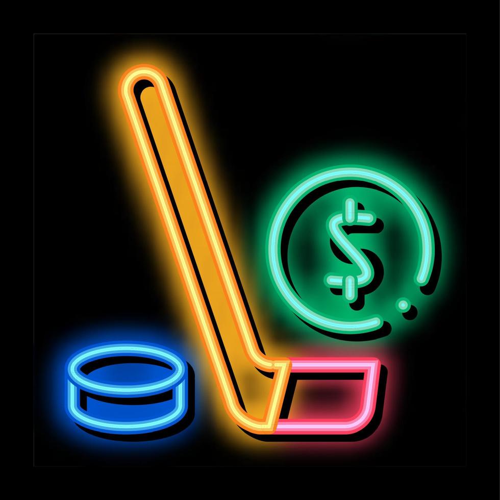 taco de hóquei com apostas de disco e ilustração de ícone de brilho neon de jogos de azar vetor