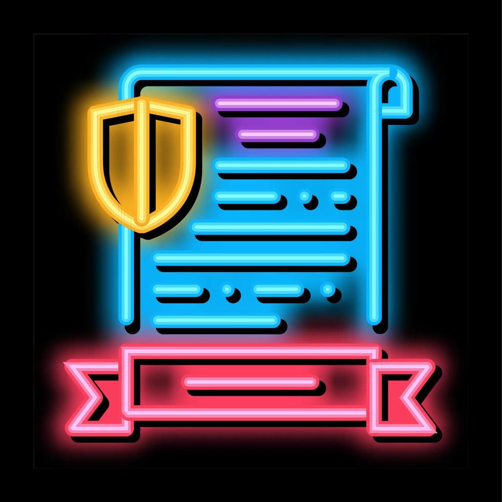 ilustração de ícone de brilho neon de licença de seguro vetor