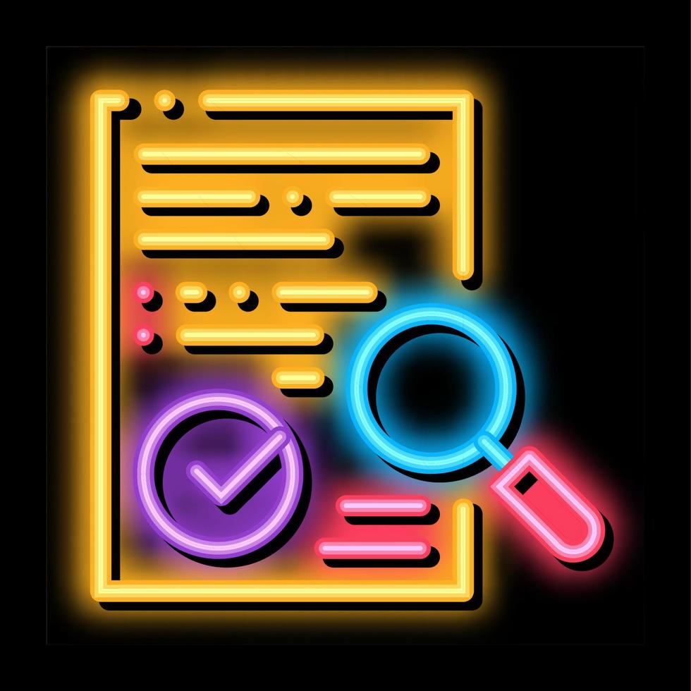 pesquisando e aprovando ilustração de ícone de brilho neon de licença vetor