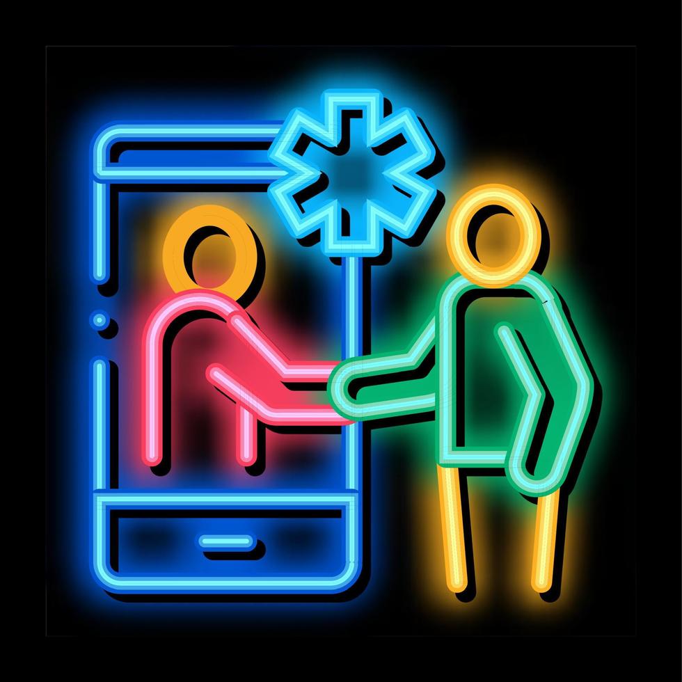 ilustração de ícone de brilho neon de consulta médica on-line vetor