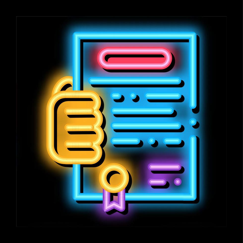 obtenção de licença para ilustração de ícone de brilho neon de atividade vetor