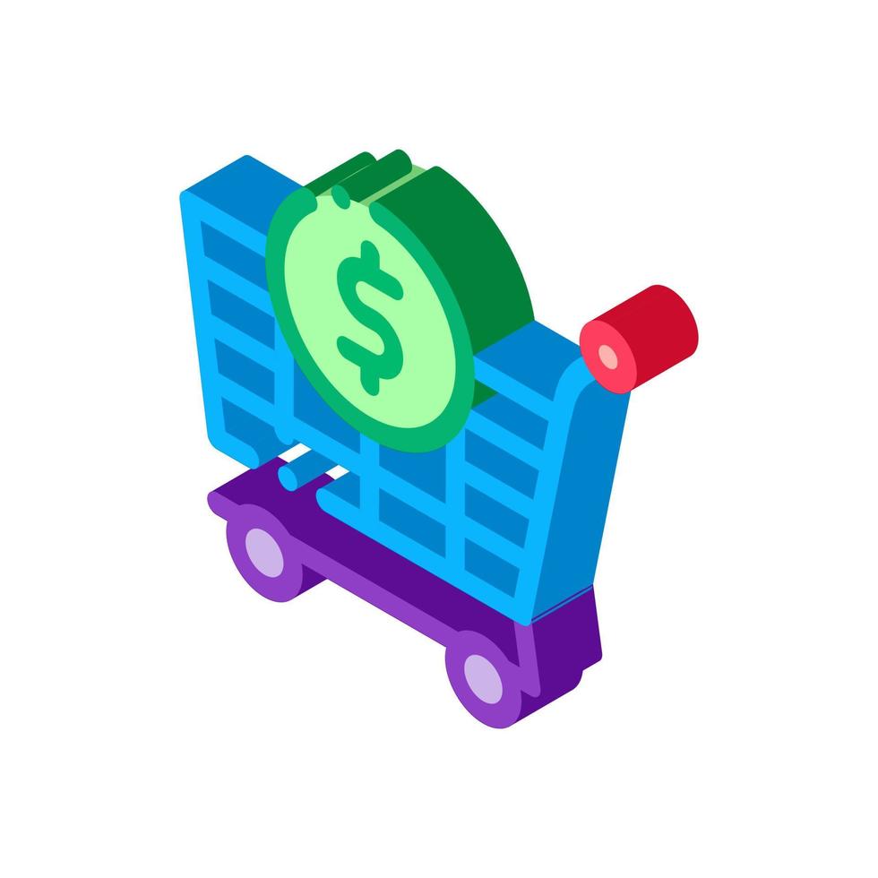 ilustração em vetor ícone isométrico de dólar de carrinho de compras