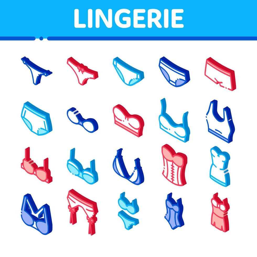 vetor de conjunto de ícones isométricos de sutiãs de lingerie