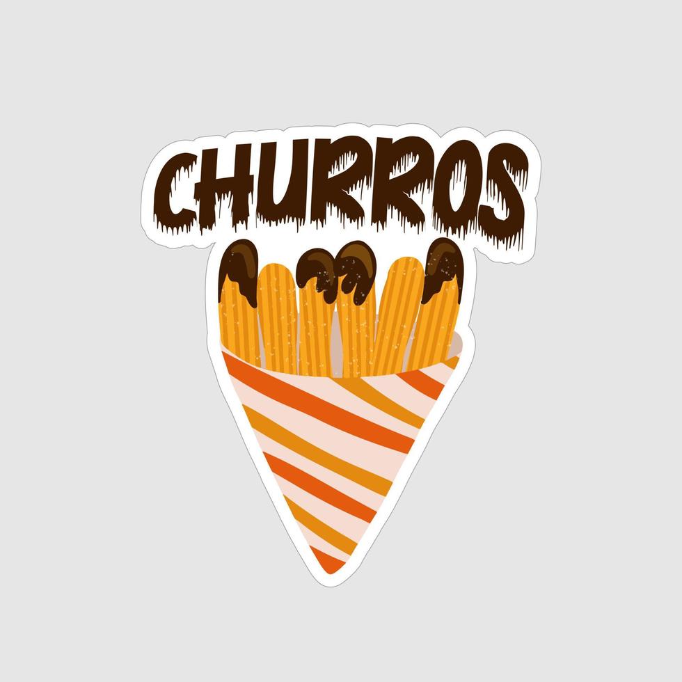 design de arte para impressão de adesivo de churros em fundo branco vetor