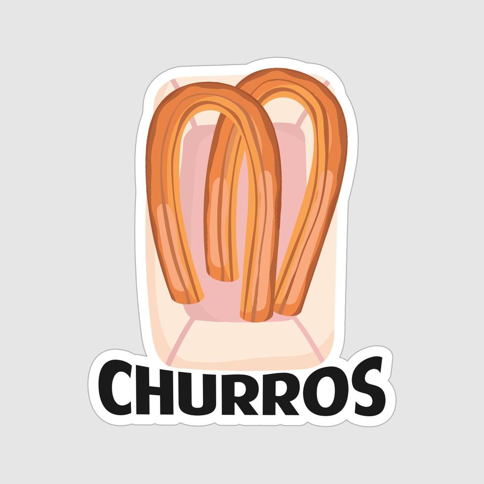 design de arte para impressão de adesivo de churros em fundo branco vetor