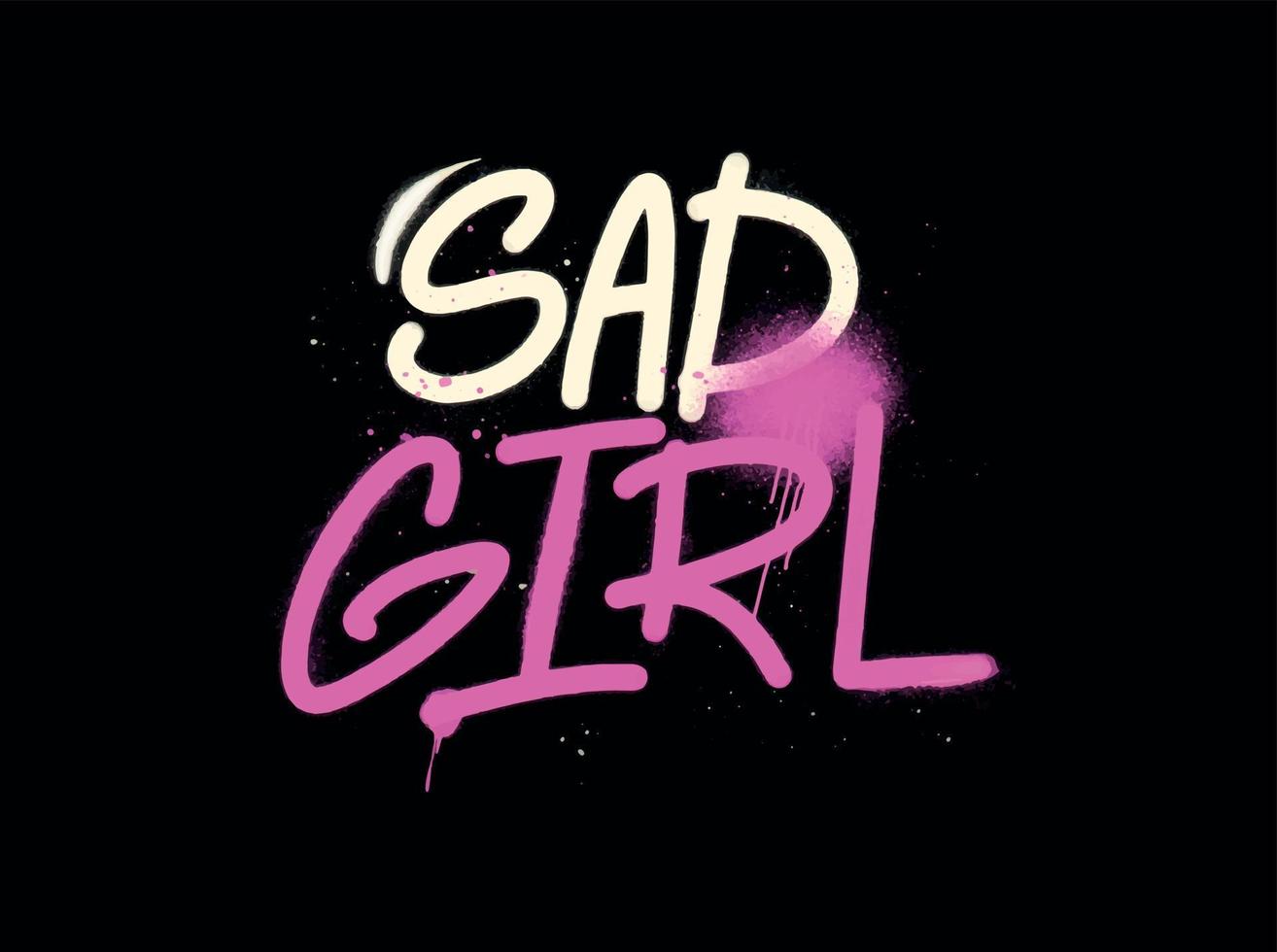 y2k slogan emo graffiti de menina triste com efeito splash e gotas. impressão estética retrô dos anos 2000 para camiseta, moletom e pôster. ilustração vetorial preto e rosa vetor