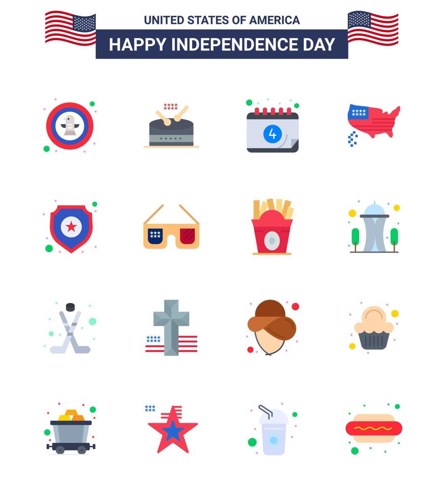 feliz dia da independência 4 de julho conjunto de 16 apartamentos pictograma americano de escudo desfile de ação de graças mapa dia editável dia dos eua vetor elementos de design