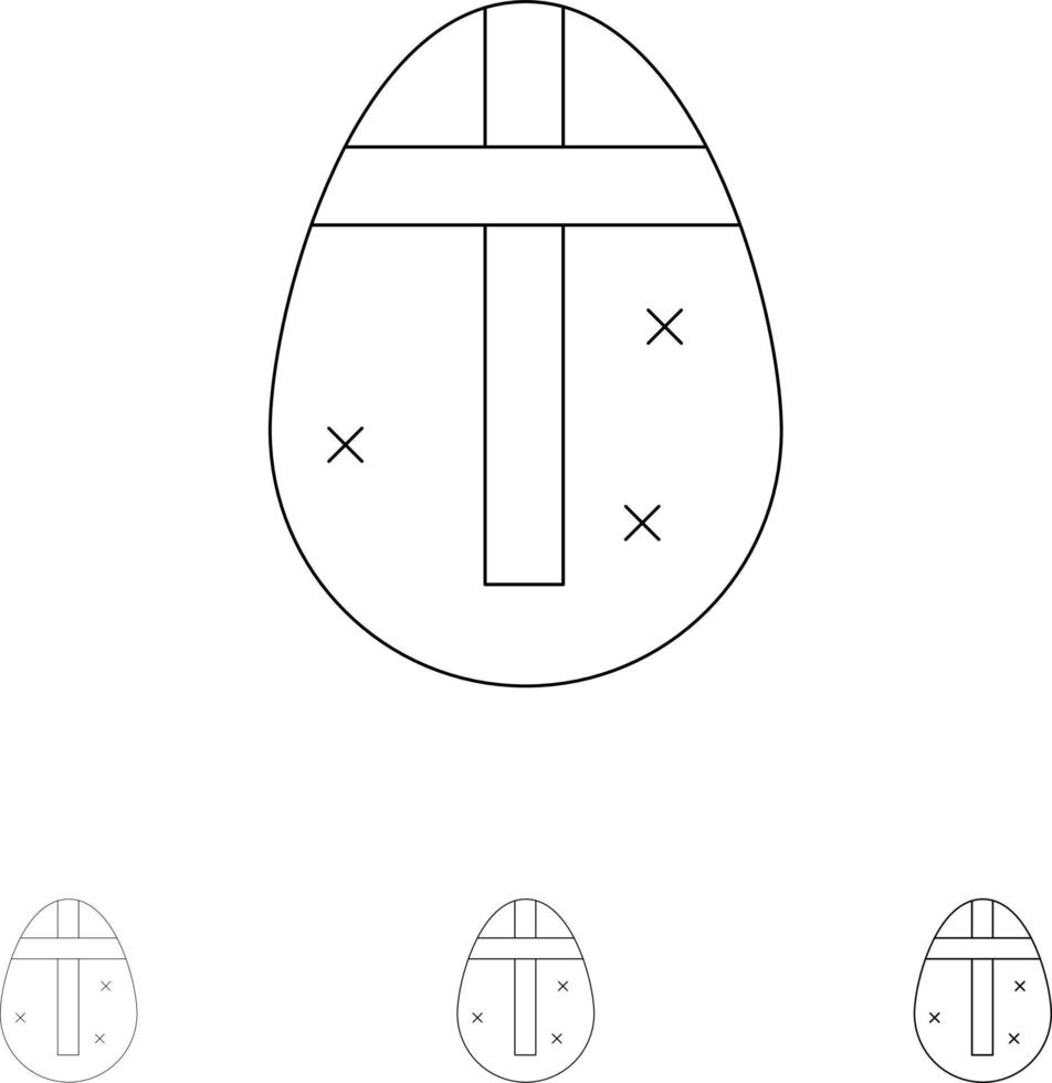 ovo de páscoa ovo feriado feriados negrito e fino conjunto de ícones de linha preta vetor