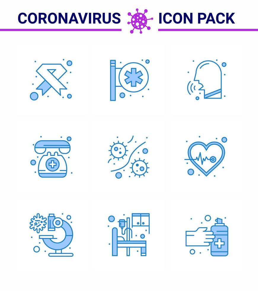 9 doença de coronavírus azul e ícone de vetor de prevenção telefone médico de plantão centro médico febre rinite coronavírus viral doença de 2019nov vetor elementos de design