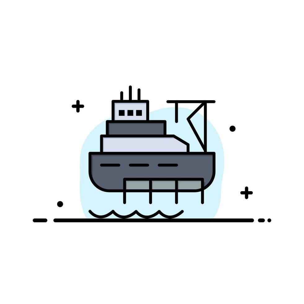 modelo de banner de vetor de ícone cheio de linha plana de negócios de construção de carga de barco de navio