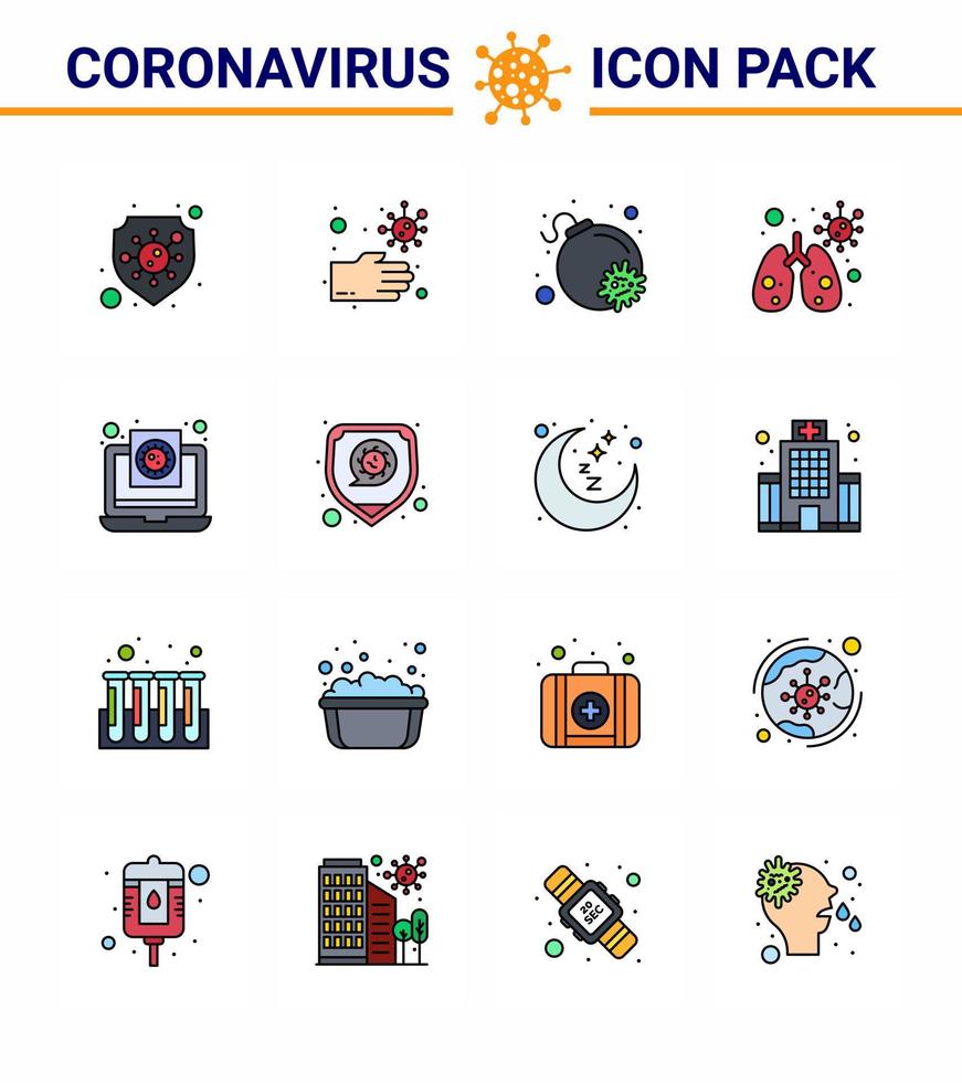 novo coronavírus 2019ncov 16 pacote de ícones de linha cheia de cores planas arquivo de relatório de ataque de coronavírus infectado por coronavírus viral 2019nov elementos de design de vetor de doença