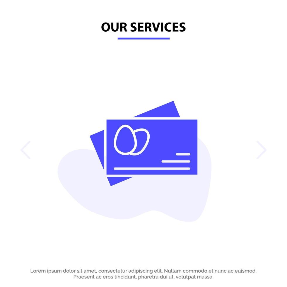 nosso modelo de cartão web de ícone de glifo sólido de ovo de páscoa de passaporte de serviços vetor