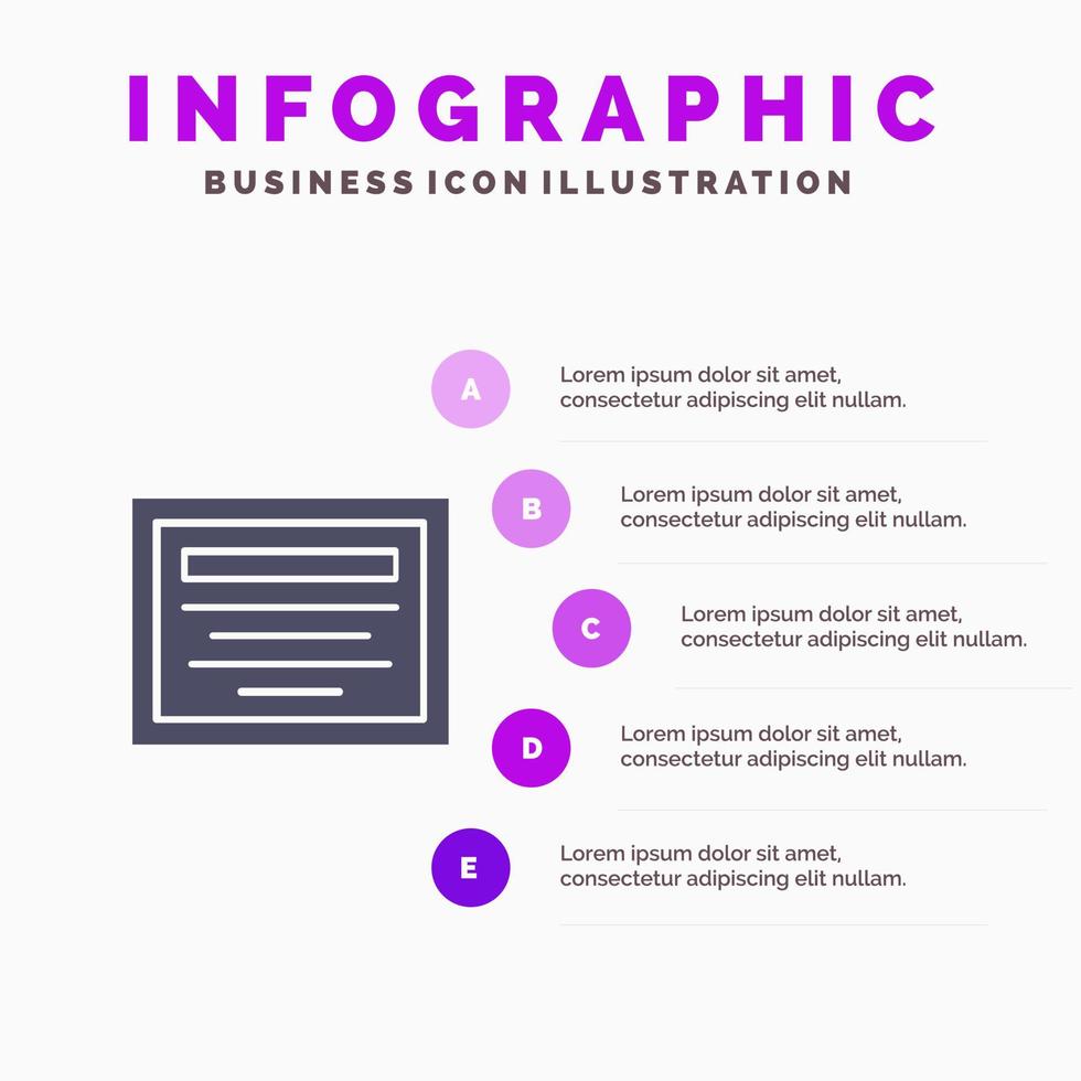 arquivo de educação nota ícone sólido infográficos 5 passos fundo de apresentação vetor