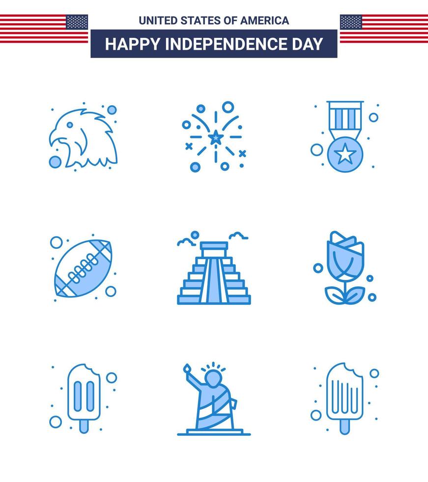 feliz dia da independência pacote de 9 sinais e símbolos de blues para crachá de construção americano bola de rugby americana editável dia dos eua elementos de design vetorial vetor