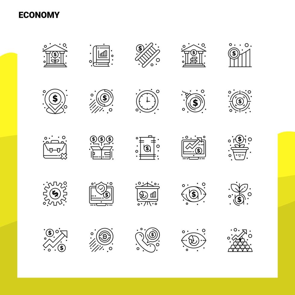 conjunto de ícones de linha de economia conjunto 25 ícones vetor design de estilo minimalista ícones pretos conjunto de pacote de pictograma linear
