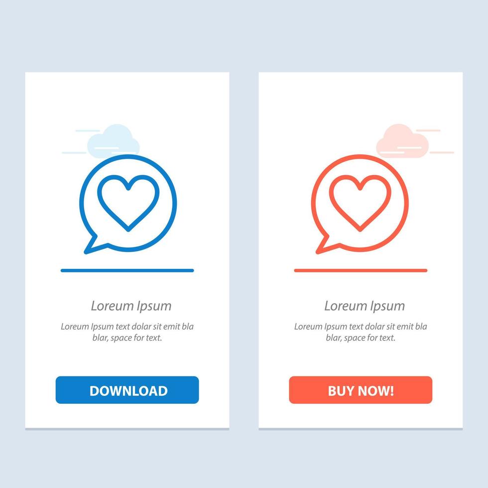 bate-papo amor coração azul e vermelho baixe e compre agora modelo de cartão de widget da web vetor
