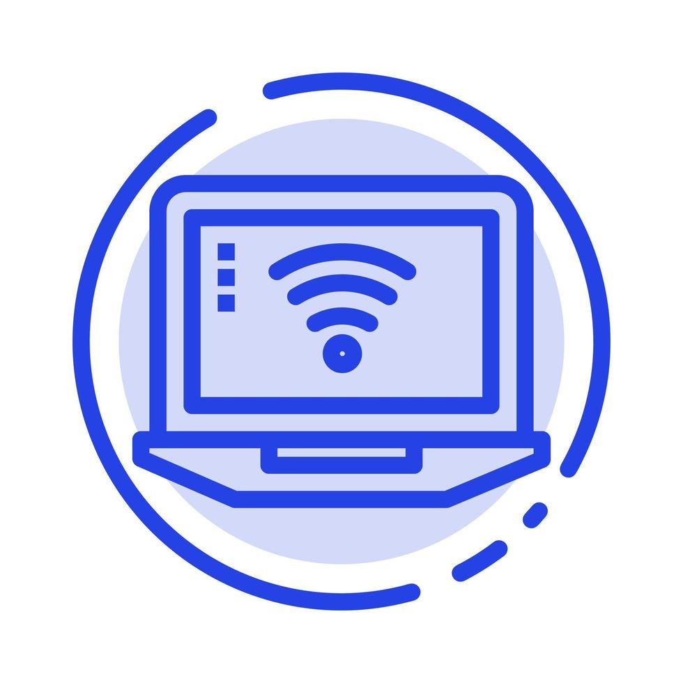 sinal de computador portátil wi-fi ícone de linha pontilhada azul vetor