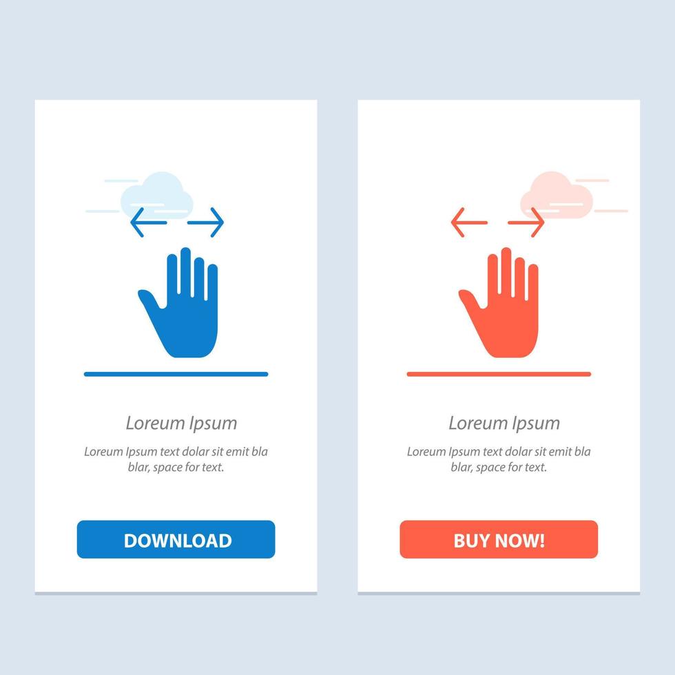 gesto de mão esquerda direita diminuir o zoom azul e vermelho baixar e comprar agora modelo de cartão de widget da web vetor