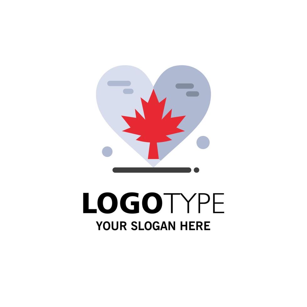 coração amor outono canadá folha modelo de logotipo de negócios cor plana vetor