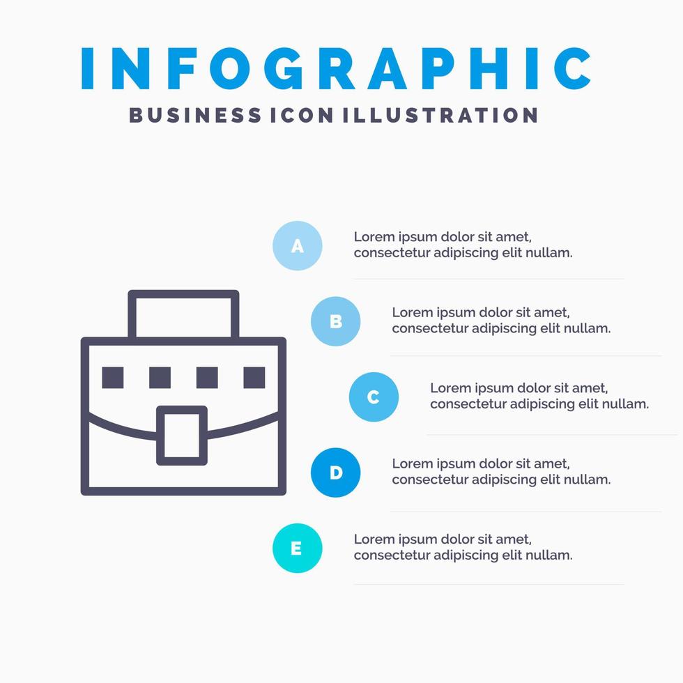 ícone de linha de escritório de negócios de bolsa de usuário com fundo de infográficos de apresentação de 5 etapas vetor
