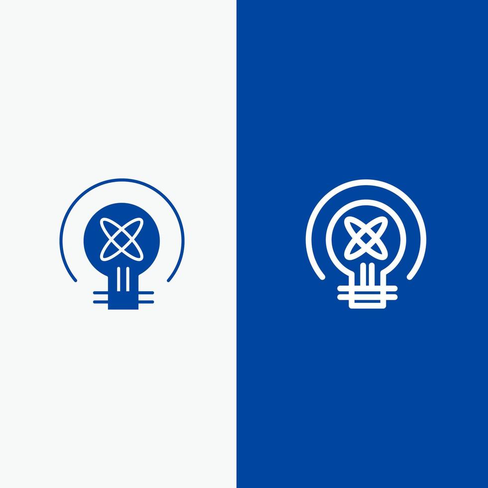 linha de educação de idéia de luz de lâmpada e glifo ícone sólido bandeira azul vetor