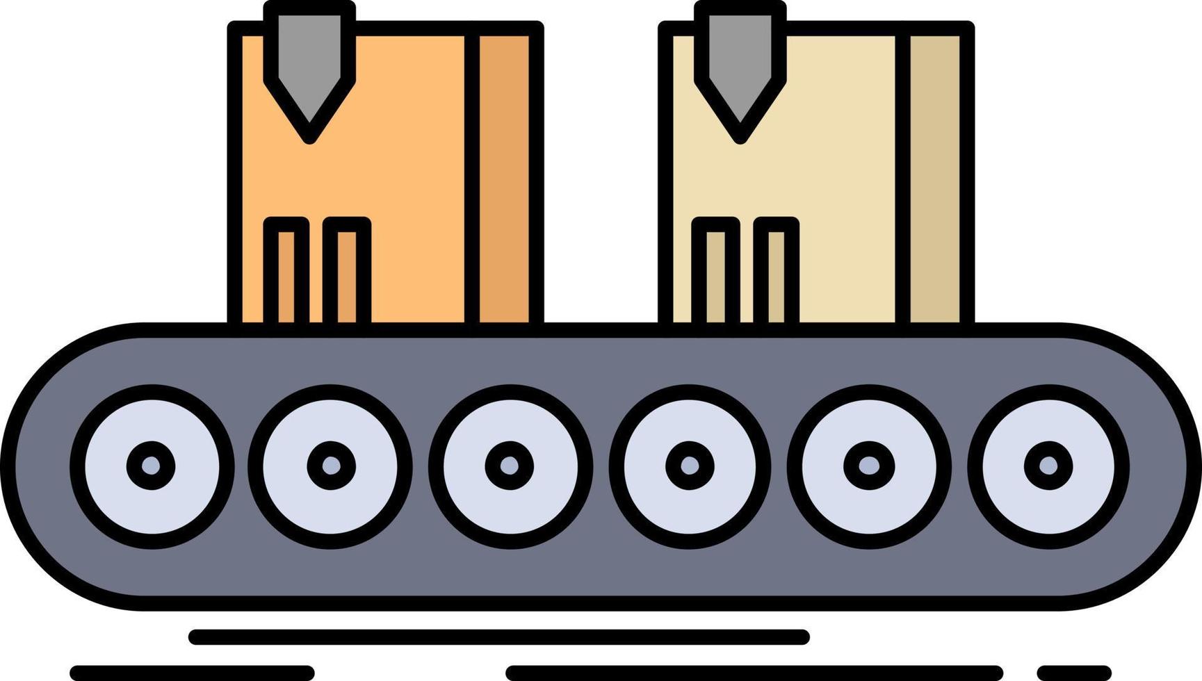 vetor de ícone de cor plana de linha de fábrica de transportador de caixa de correia