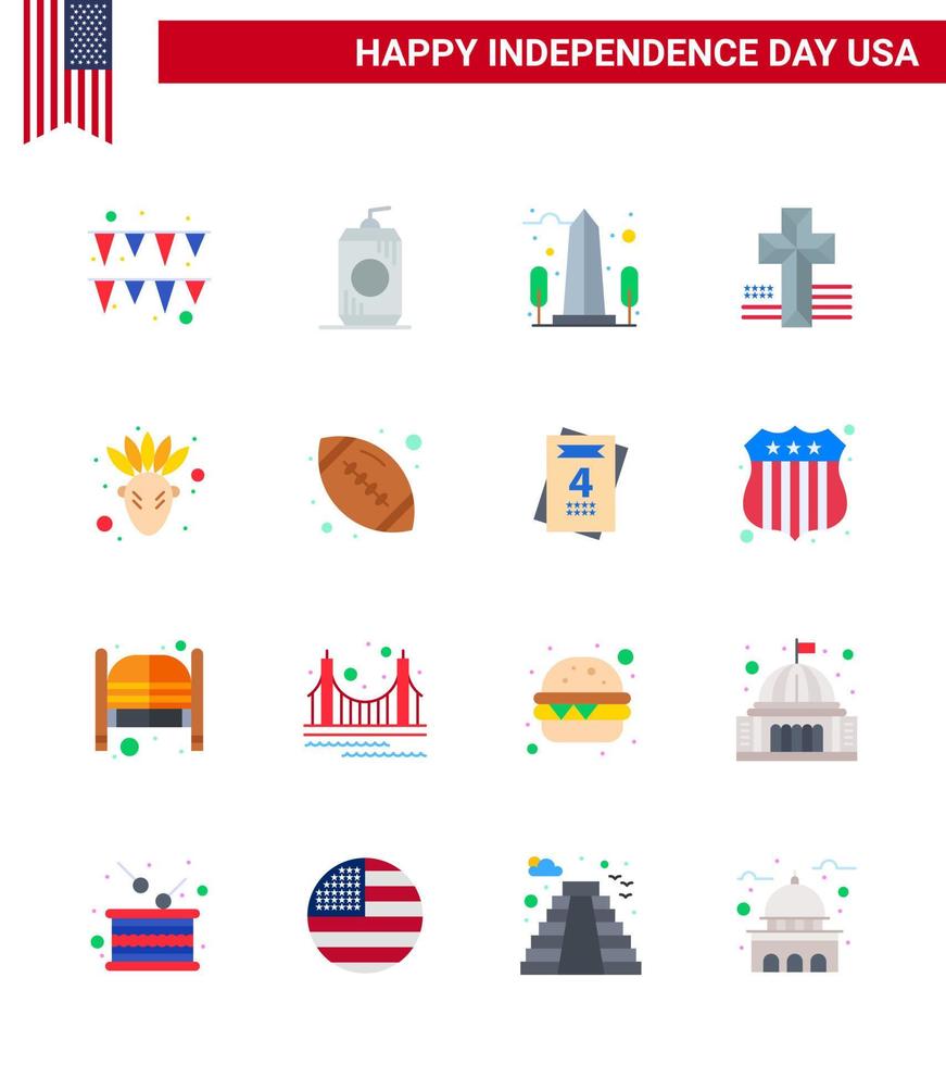 16 placas planas para o dia da independência dos eua ação de graças monumento americano igreja americana editável dia dos eua vetor elementos de design