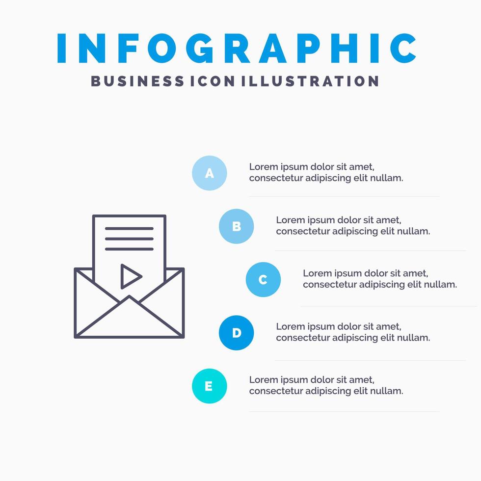 ícone de linha de player de vídeo sms de mensagem de correio com fundo de infográficos de apresentação de 5 etapas vetor