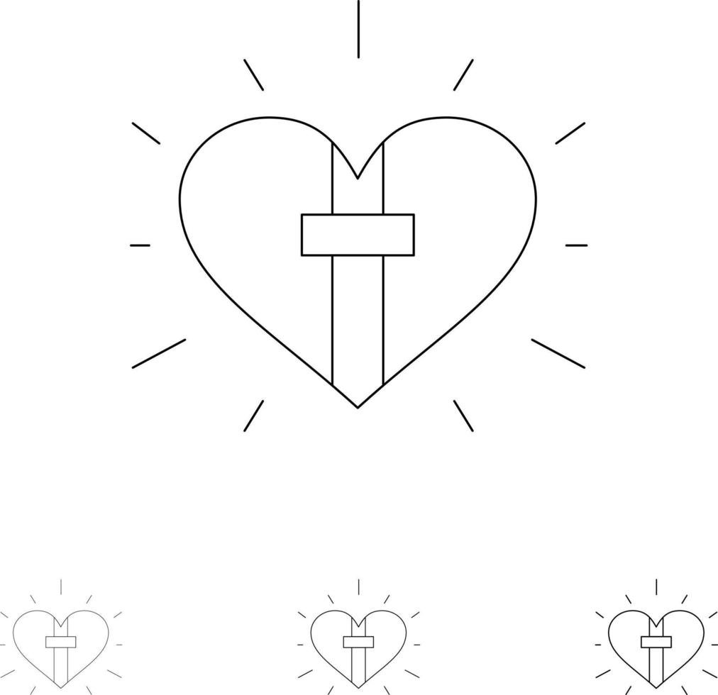 amo a celebração do coração páscoa cristã negrito e conjunto de ícones de linha preta fina vetor