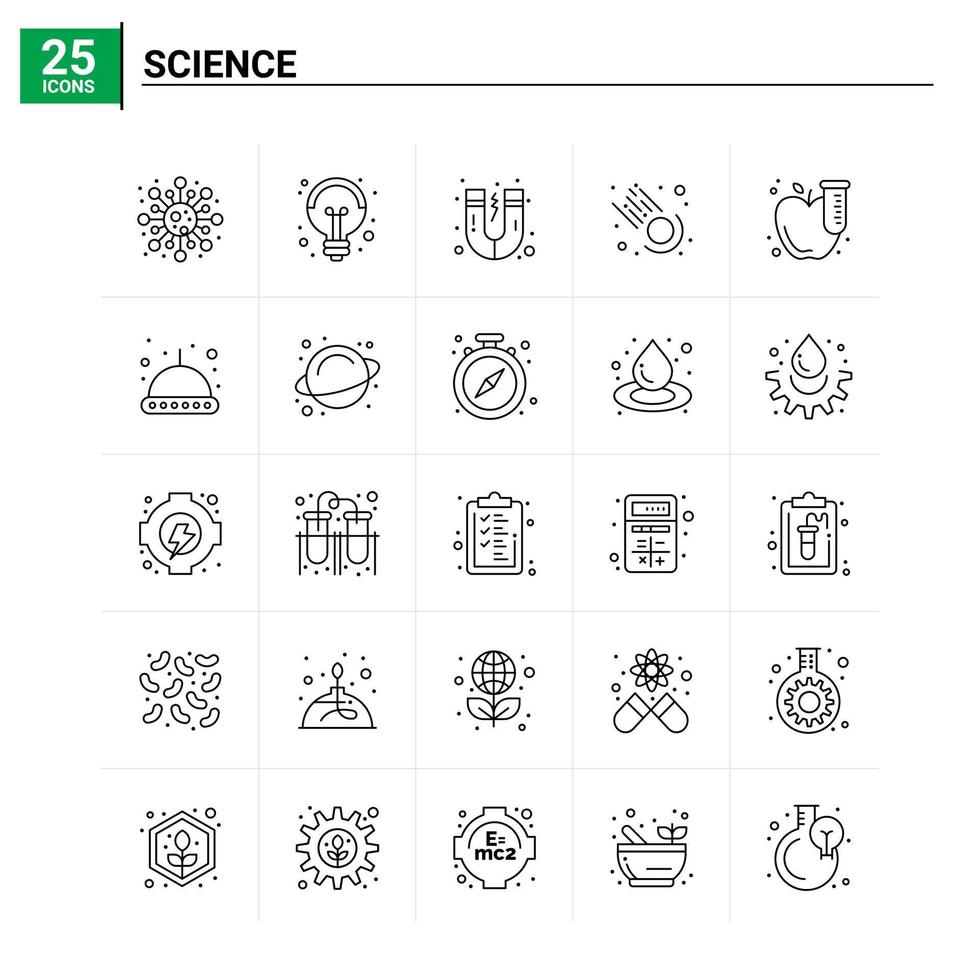 25 conjunto de ícones de ciência de fundo vetorial vetor