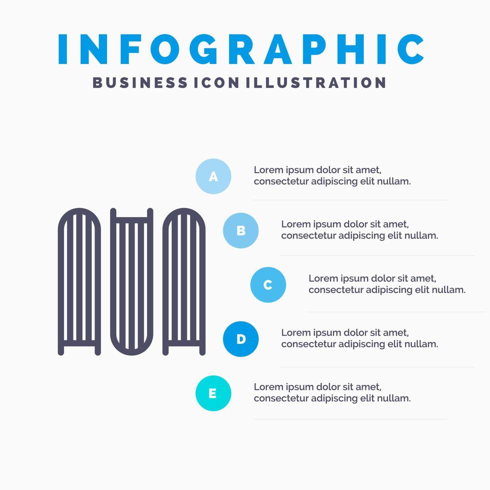 ícone de linha de arquivos de educação de documento com fundo de infográficos de apresentação de 5 etapas vetor