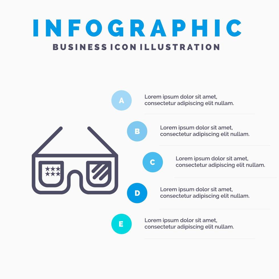 ícone de linha de óculos de sol americano eua com fundo de infográficos de apresentação de 5 etapas vetor
