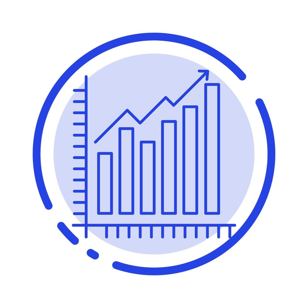 gráfico analítico diagrama de negócios estatísticas de marketing tendências ícone de linha de linha pontilhada azul vetor