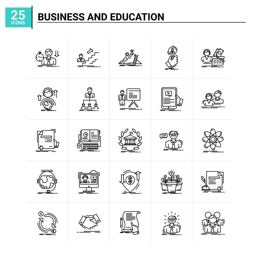 25 conjunto de ícones de negócios e educação de fundo vetorial vetor