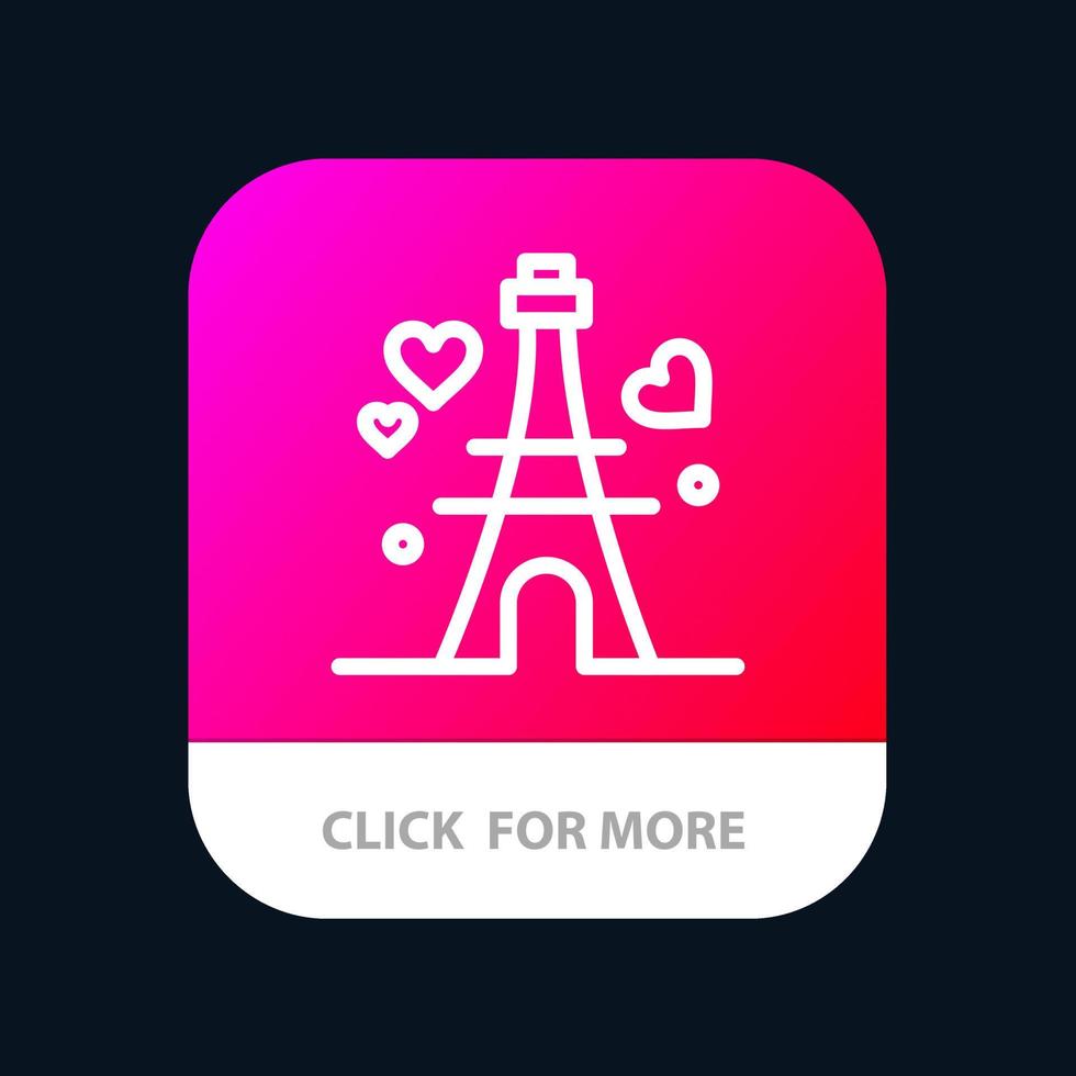 botão de aplicativo móvel de coração de amor de torre versão de linha android e ios vetor