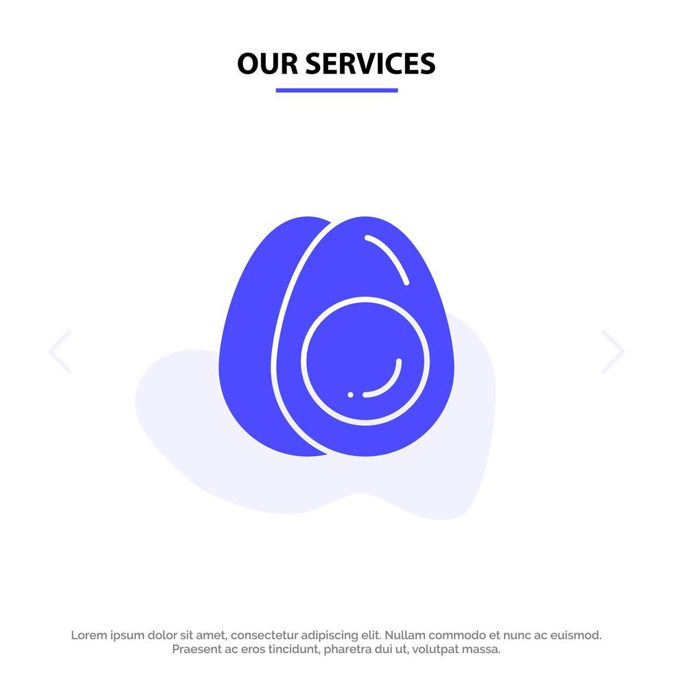 nossos serviços ovo ovos feriado páscoa ícone glifo sólido modelo de cartão da web vetor